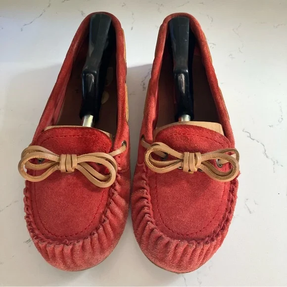 Lucky Brand Abelle 2 Wmns 8 M Suede Red Orange Moccasin Driving Loafer Boat Shoe - Picture 4 of 16